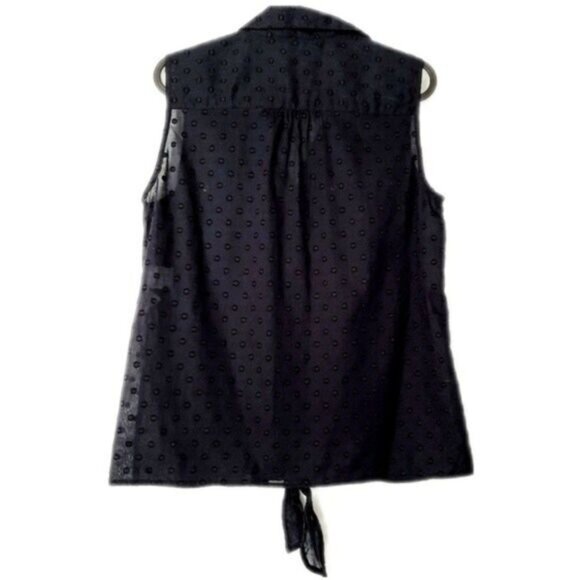 ANNE KLEIN Sleeveless Blouse Bottom Tie Semisheer Navy Blue Sz S - Picture 7 of 13